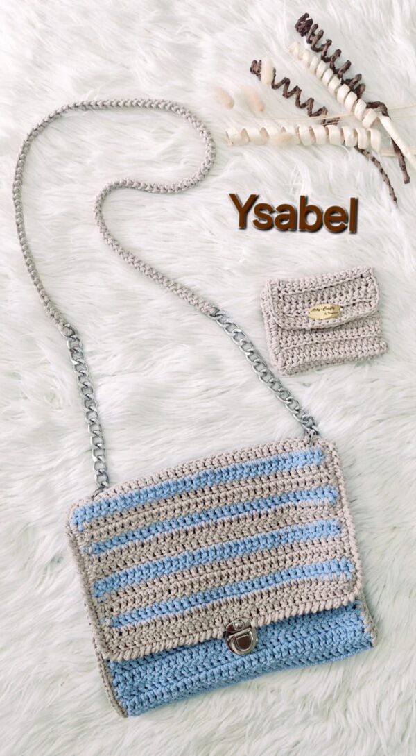 Handmade Ysabel Bag with intricate cotton yarn details, featuring a versatile design, created by Arty-Crafty