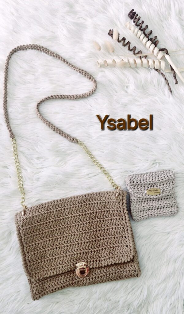 Handmade Ysabel Bag with intricate cotton yarn details, featuring a versatile design, created by Arty-Crafty