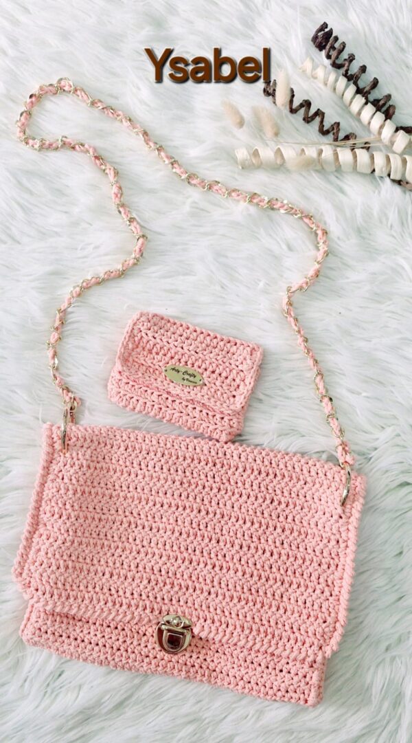 Handmade Ysabel Bag with intricate cotton yarn details, featuring a versatile design, created by Arty-Crafty