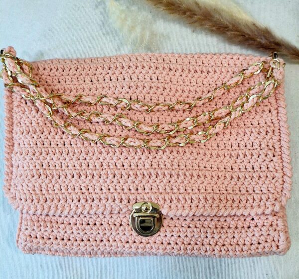 Handmade Ysabel Bag with intricate cotton yarn details, featuring a versatile design, created by Arty-Crafty