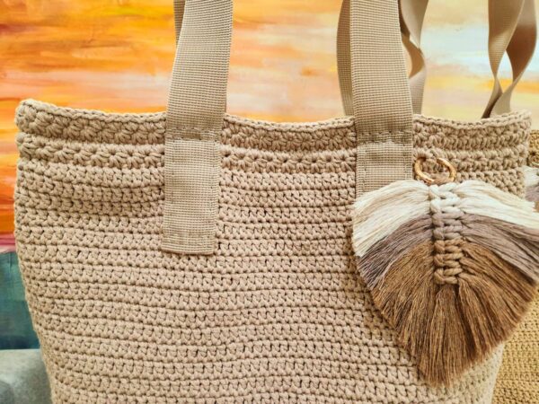 The Ultimate Sandy Tote Bag, a spacious and sturdy tote bag made from Macrame cotton yarn, perfect for everyday use, created by Arty-Crafty.