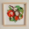 Handmade 3D Jaffa Oranges textile art in a wooden frame featuring organza roses and copper wire branches.