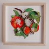 Handmade 3D Jaffa Oranges textile art in a wooden frame featuring organza roses and copper wire branches.