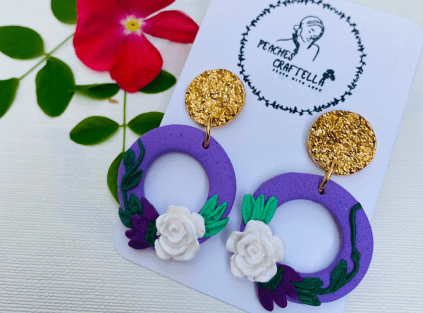 Amethyst Circle Floral Earrings