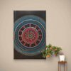 Cosmic Blossom Mandala, a 40x60 cm handcrafted mandala art on canvas by Krutika Jariwala, featuring cosmic-inspired patterns with vibrant pink, blue, and green details.