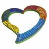 Handmade Heart of Colors Mosaic Wall Art, crafted with glass and ceramic tiles in vibrant colors, sealed with black grout, 30x30 cm, ready to hang with a D-ring.