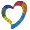 Handmade Heart of Colors Mosaic Wall Art, crafted with glass and ceramic tiles in vibrant colors, sealed with black grout, 30x30 cm, ready to hang with a D-ring.