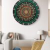 Harmony of Colors Mandala, a 30-inch handcrafted mandala art on MDF board by Krutika Jariwala, featuring vibrant green, pink, and gold details in a circular design.