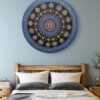 Blue Serenity Mandala, a 30 cm handcrafted mandala art on canvas board by Krutika Jariwala, featuring intricate patterns with calming blue, green, and gold tones.