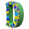 A handcrafted mosaic letter "D" featuring vibrant glass tiles in shades of blue, yellow, green, and purple, fixed on an MDF base. This colorful letter is perfect for home décor, kids' rooms, office spaces, or creating custom nameplates.