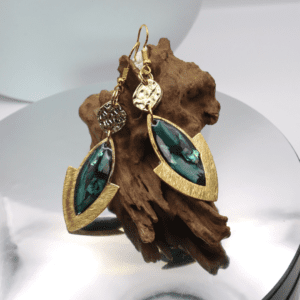 Handcrafted Ocean Glow Abalone Earrings with abalone shells in gold-plated alloy bezel, featuring sterling silver hooks.