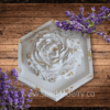 Gypsum rose on a hexagon tray with gold accents, perfect for home décor and fragrance infusion.