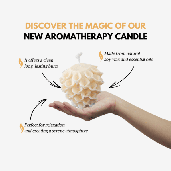 Blooming lotus-shaped soy wax candle with customizable color and fragrance options.