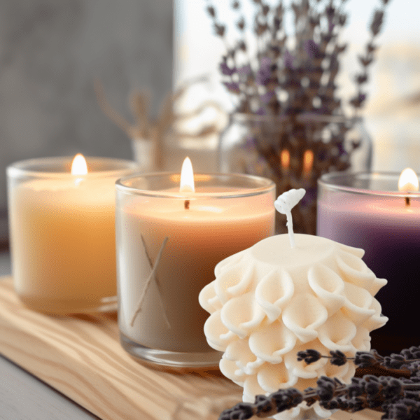 Blooming lotus-shaped soy wax candle with customizable color and fragrance options.