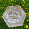 Gypsum rose on a hexagon tray with gold accents, perfect for home décor and fragrance infusion.