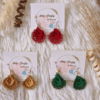 Handcrafted Celine Earrings in crochet design, available in red, green, and gold. Lightweight and elegant, perfect for casual and festive occasions.