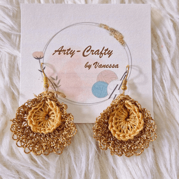 Handcrafted Celine Earrings in crochet design, available in red, green, and gold. Lightweight and elegant, perfect for casual and festive occasions.