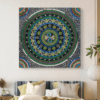 Eternal Symphony Mandala, a 60x60 cm handcrafted acrylic mandala art on canvas by Krutika Jariwala, featuring vibrant green, blue, and multicolored patterns.