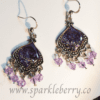 Handcrafted silver-tone earrings with glitter-filled resin, real Swarovski beads in lavender, lightweight at 3g, and 5 cm long