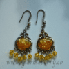 Handcrafted golden resin earrings with genuine Swarovski beads and silver-toned filigree design