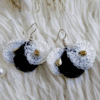 Handcrafted crochet earrings named Camilla Earrings, available in gold, pink, and white, with crystal bead accents