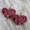 Handcrafted crochet earrings named Camilla Earrings, available in gold, pink, and white, with crystal bead accents