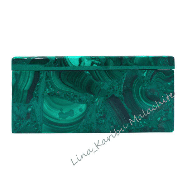 Handmade malachite jewelry box with lid, 9.5 cm x 4.5 cm, deep green with natural swirls. A luxury gift and keepsake from the Democratic Republic of the Congo.