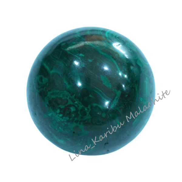 Handmade medium malachite sphere, 443g, 20cm width, deep green with natural swirls. A powerful energy stone and luxury decor piece from the Democratic Republic of the Congo.